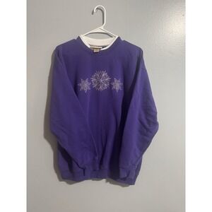 Purple pullover Snowflake Sweatshirt Vintage grandma cottage core large